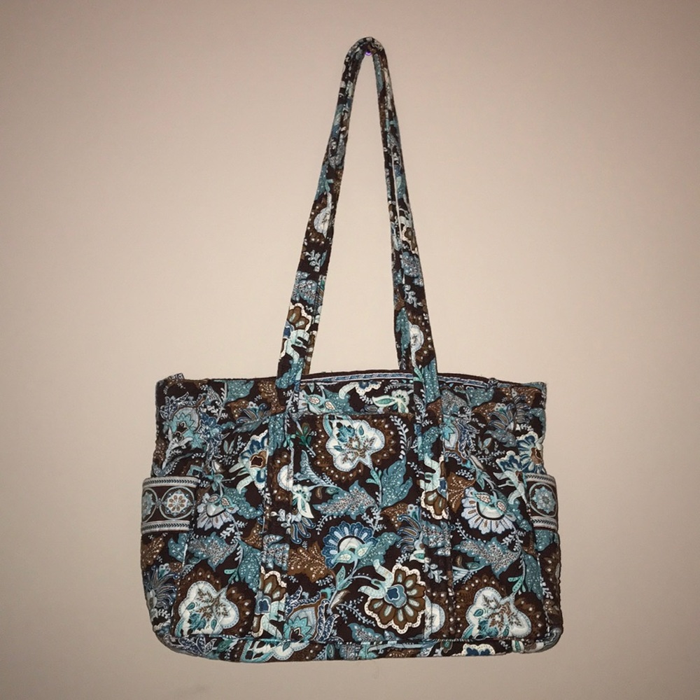 Vera Bradley Blue Floral Print Satchel Tote Bag